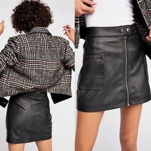 Free People High Rise Vegan Black Leather Skirt
